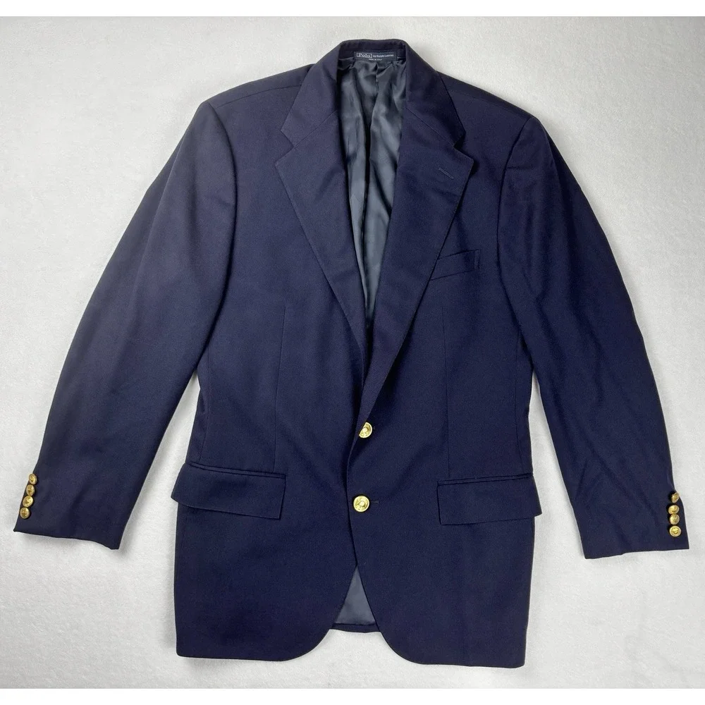 Polo Ralph Lauren Blue Label Navy Gold‎ Button Blazer 41R Made In Italy